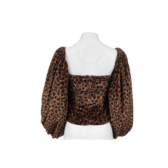 The Attico Womens Leopard Print Top Size 40 Brown Tan Bow Balloon Ruffle Sleeve - Picture 6 of 16